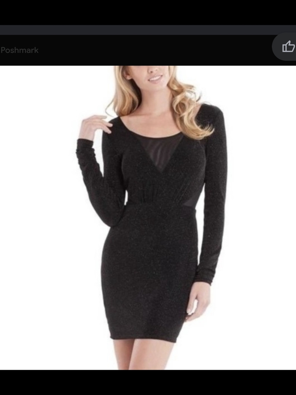 Black Long-Sleeve Mesh-Insert Bodycon Dress